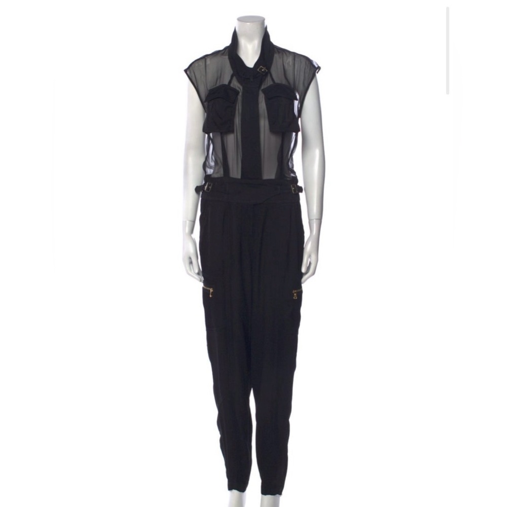 Jason Wu Black Sheer Utility Jumpsuit XS (US 2) Gold Zip Detail